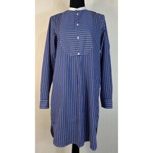 Polo Ralph Lauren Striped Bib Front Tunic Shirt Dress Cobalt Blue White Size 8